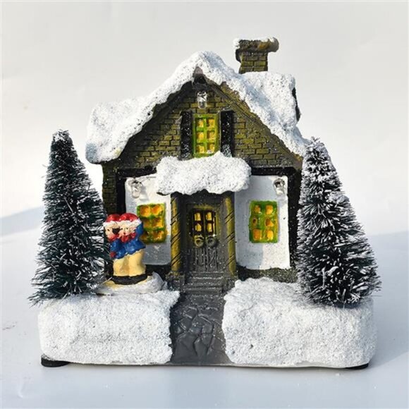 Christmas Scene Village Houses Town with Warm White LED Light Battery Operate - Picture 1 of 4